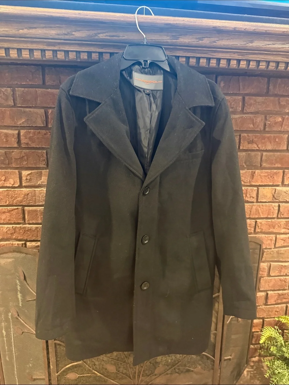 Hawke & Co Black Pea Coat with Notch Lapels